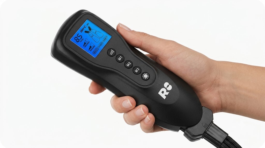 Air-C Compression Massager multi-chamber air bladder and control unit close-up